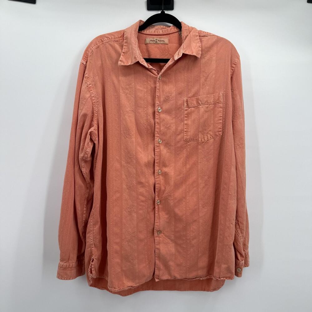 Tommy Bahama Shirt Mens Large Coral Palm Tree Jacquard Tencel Cotton Long Sleeve